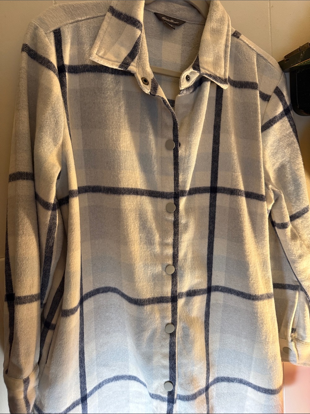 Eddie Bauer Cream and Navy Windowpane Shirt Jacket